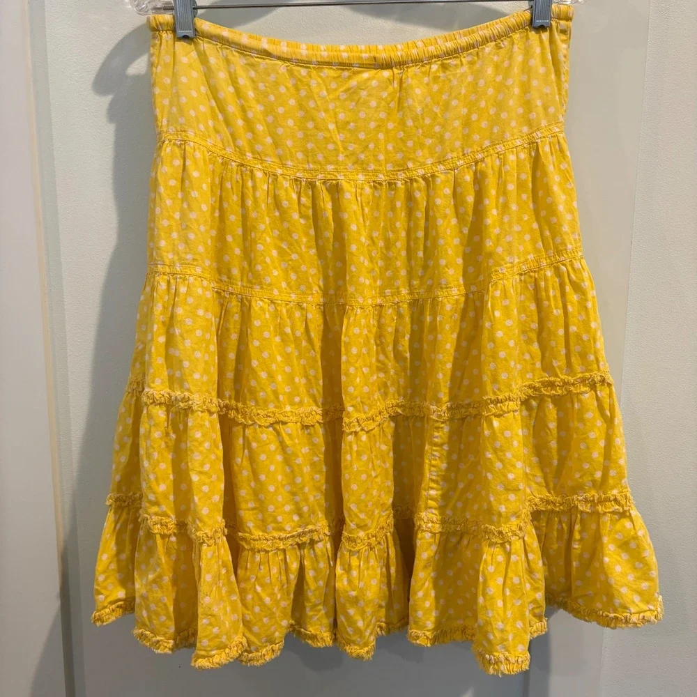 Mini Boden Girls 11-12Y Yellow Polka Dot Tiered Skirt Cotton Boho Cottage Ruffle